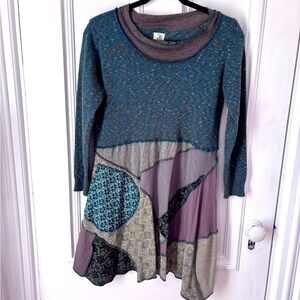 Women’s Alalucia Green/Grey Asymmetrical Patchwork Long Sleeve Lagenlook Tunic